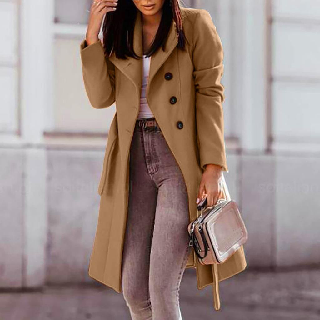 Divat kabátok hosszú női felvonókabátokhoz Slim, klasszikus egyszínű kabátok