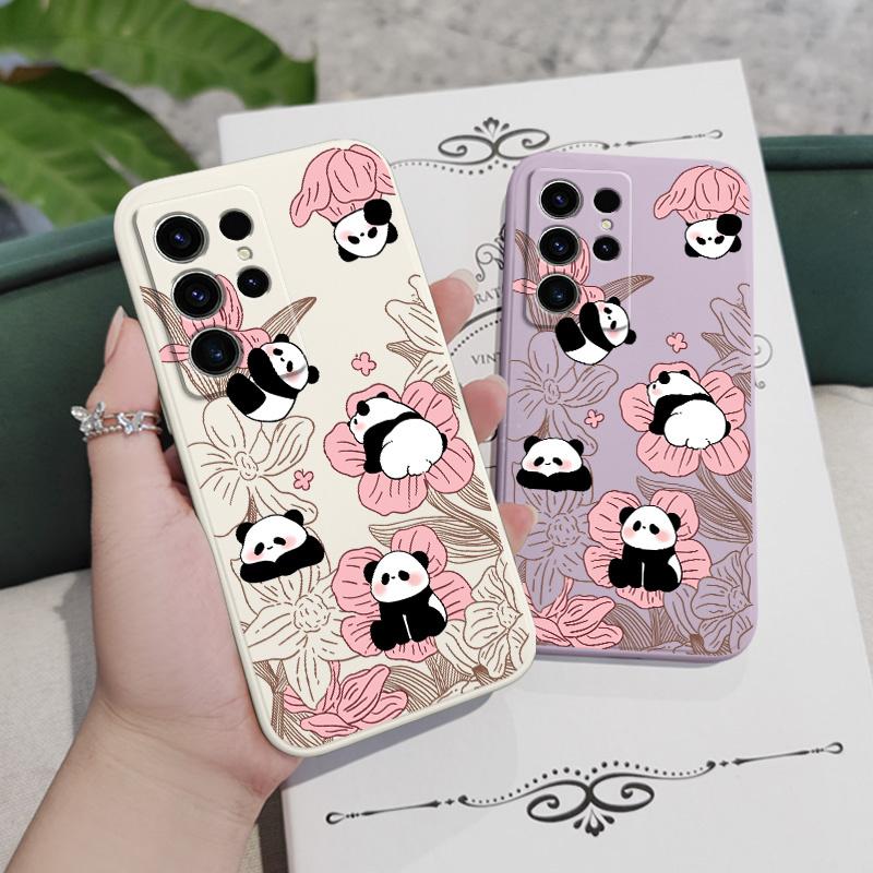 Flower Panda Phone Case For Samsung Galaxy S25 FE S24 S23 S22 S21 S20 S10 S10E Ultra Plus FE Note 20 Ultra Plus Cover