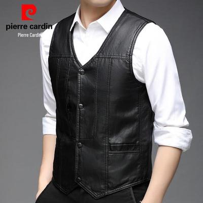Pierre Cardin Men's V-Neck PU Leather Cardigan Vest