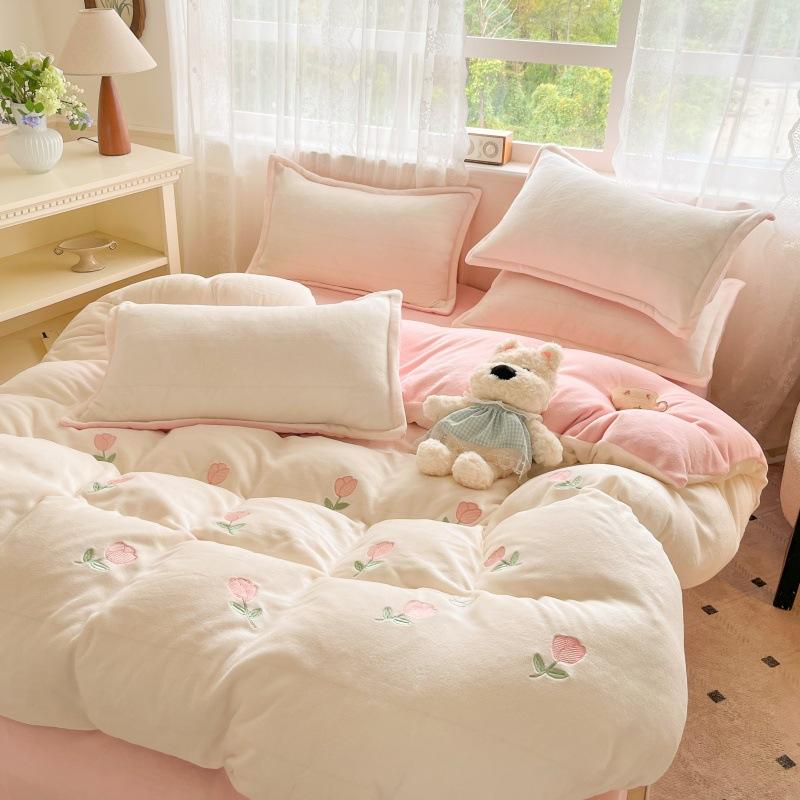 

Утолщенный комплект из четырех предметов из молочного флиса 1.2m sheet 3pc- quilt cover 150 * 200