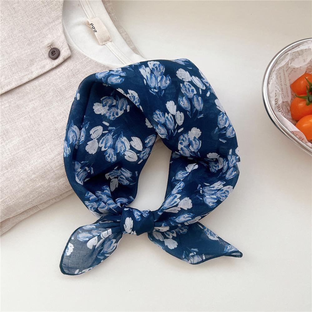 Cashew Small Square Scarf Floral Square Handkerchief Simple Printed Silk Scarf  Vacation