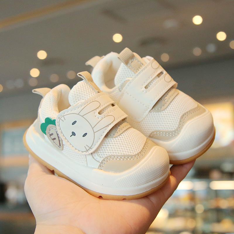 Breathable Mesh Baby First Walker Shoes - Soft Sole, Anti-slip, Cartoon Design, Velcro Closure for Boys and Girls, Spring/Autumn.