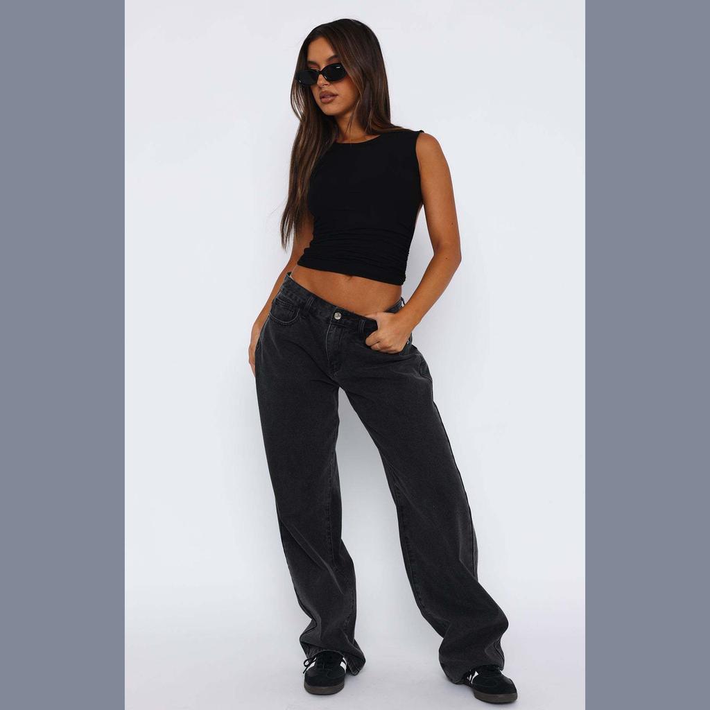 Retro High Waist Commuter Light Color INS Straight Leg Slimming Versatile Wide Leg Floor Length Pants Jeans