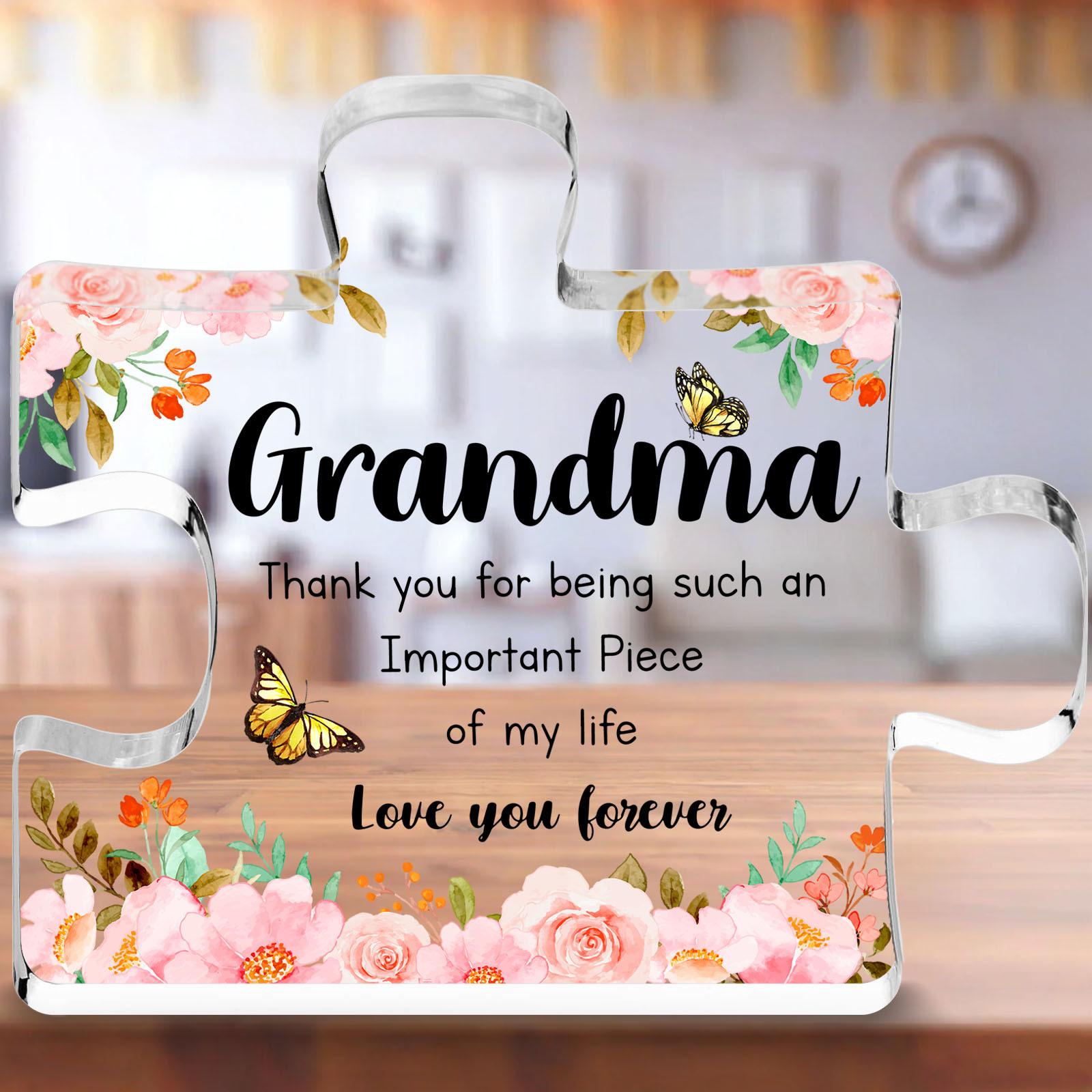 

2D Flat Classic Acrylic Grandma Puzzle Plaque - Tabletop Decor with Floral Design, Multipurpose, No Electricity Needed, Ideal for Christmas,Halloween 10*8.5cm