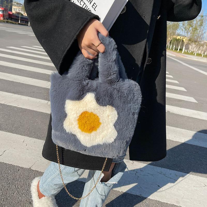 Plush bag women's autumn and winter tide fashion portable wool bag versatile messenger bag large capacity tote bag