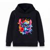 Kids Boys Girls Casual Stitch Print Long Sleeve Hoodie, Cute Cartoon Graphic Pullover Sweatshirt, Colorful Floral Paint Splash Pattern Soft Hooded Top