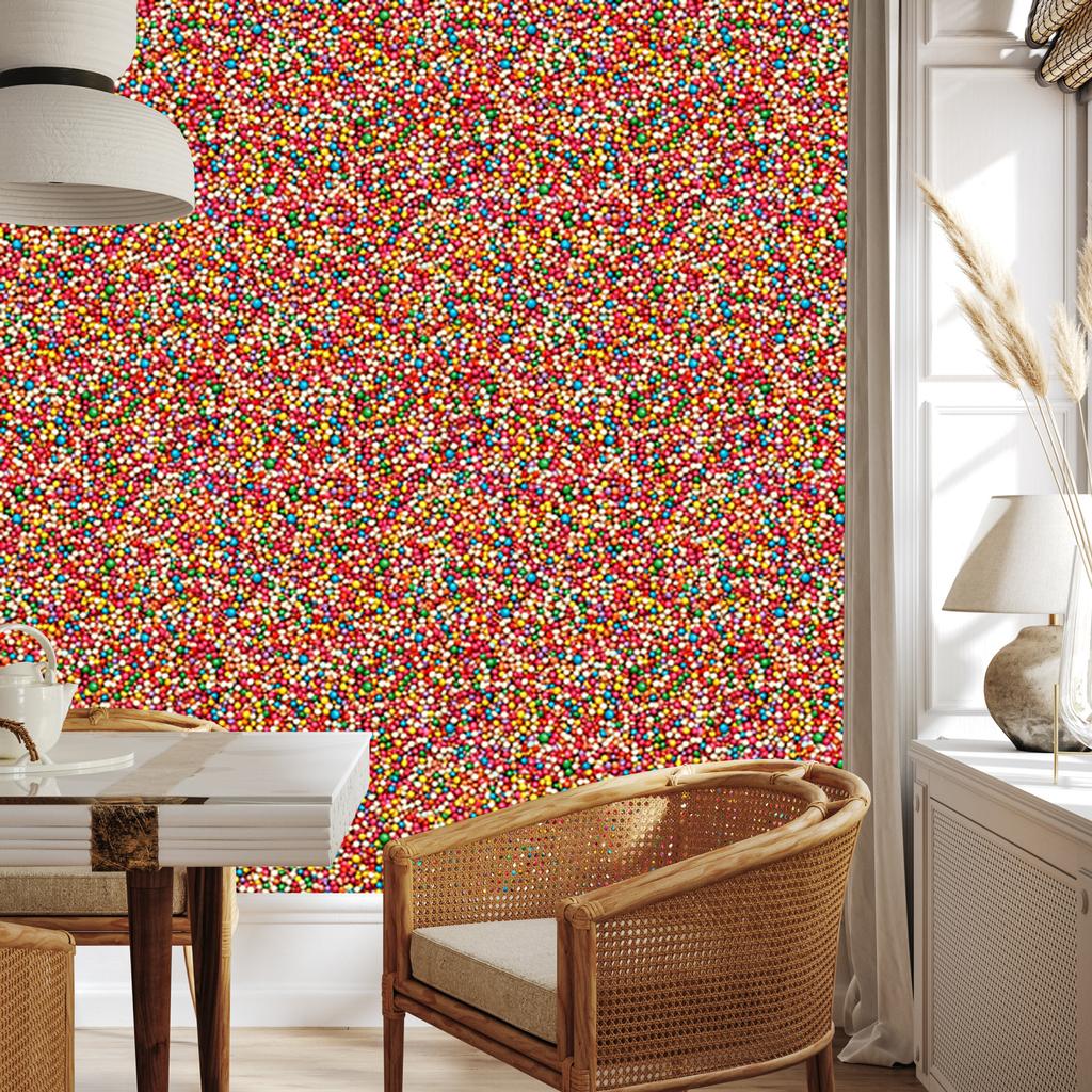 Birthday Sprinkles Wallpaper Red, Orange, Gold and Beige 50x1000
