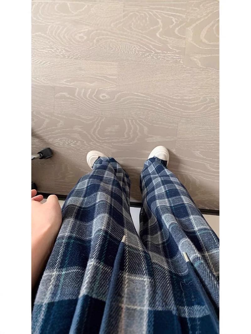 

Женские облегающие брюки с флисовой подкладкой в британскую клетку с широкими штанинами - Осенне-зимний повседневный тренд L