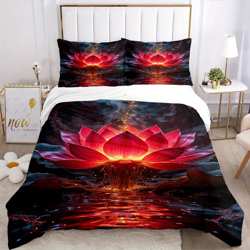 3pcs Lotus Bloom Soft Comfortable Bedding Set, For Bedroom, Guest Room And Dorm, All - Season Use, High-Definition Printing171