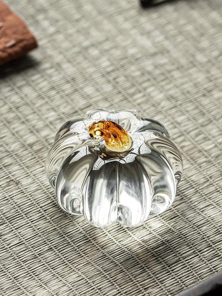 Creative Pumpkin Crystal Glass Lid Tea Pot Holder Tea Pet Decoration Japanese Sle Tea Ceremony Accories Dining Utensils