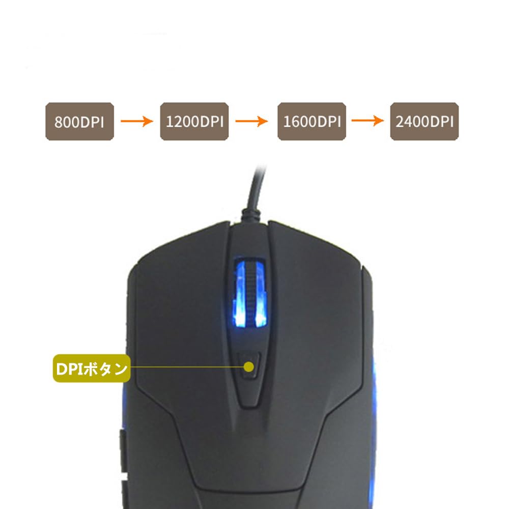 Wired Mouse with 6 Quiet Medium with LED Compatible with Black Type-C Connection, Buttons, Operation, 4-Speed DPI, Size, Optical, Compact, Portable,