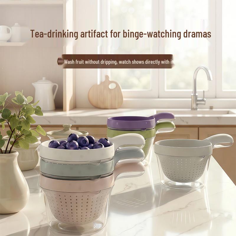 Double-Layer Fruit Washing Basket with Handle, Cute Blueberry Strainer Plate, Small Size