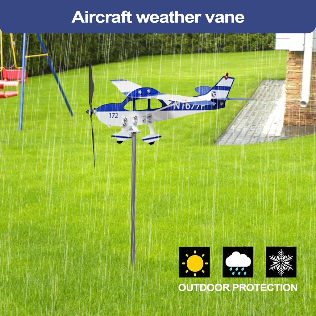 3D Metal Pipe Windmill Wind Direction Compass Weather Vane Garden Decoration Airplane Weathervane Decorative Wind Direction