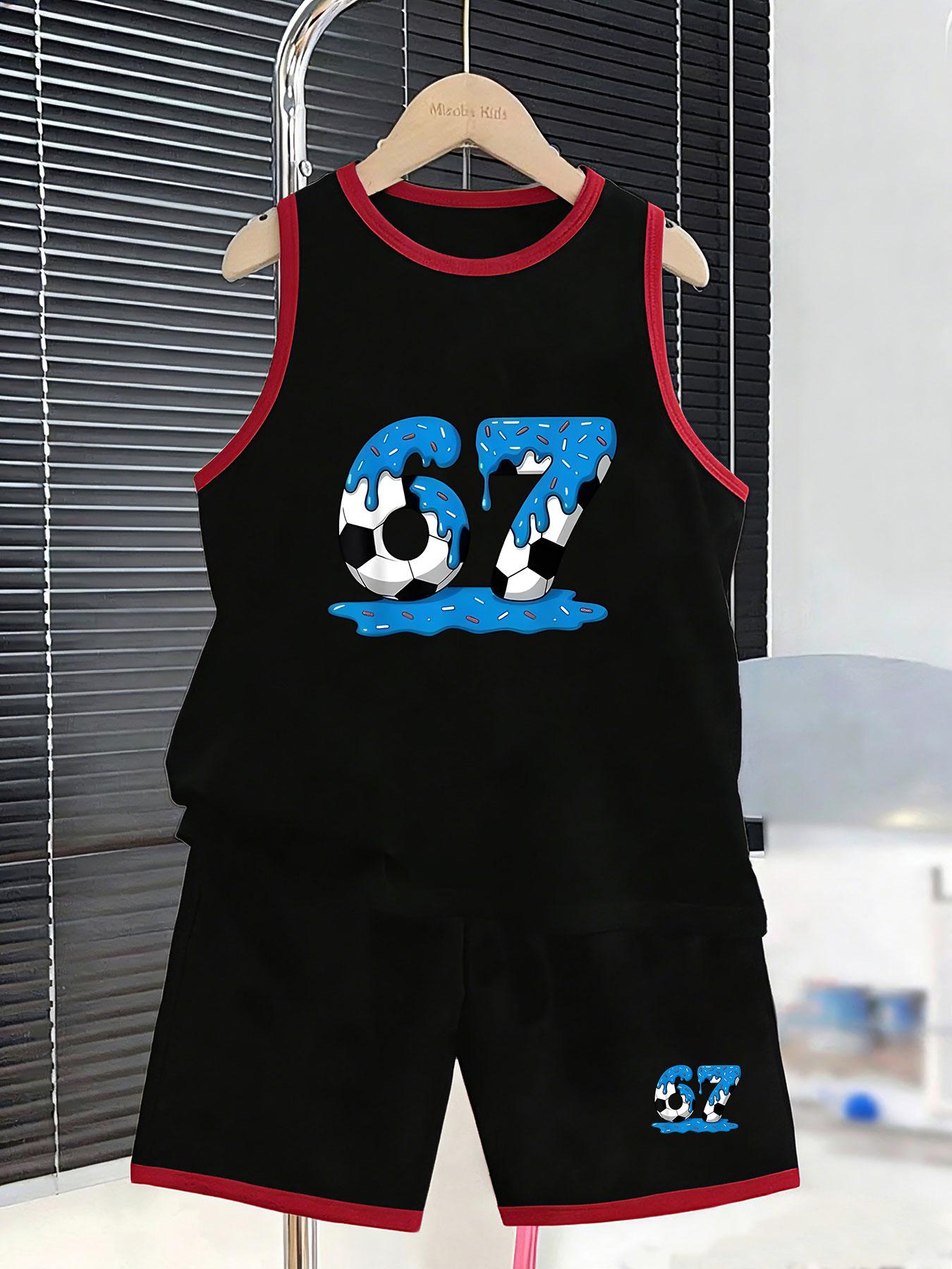 

Boys fun frosting number football vest shorts. Cute sports print, kid-friendly breathable material for school and outdoor play. 2-3Y чёрный