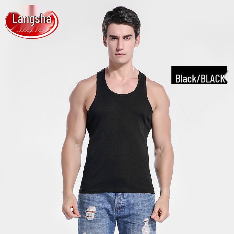 

Langsha Men s Pure Cotton Sleeveless Slim Fit Ribbed Tank Top L чорний