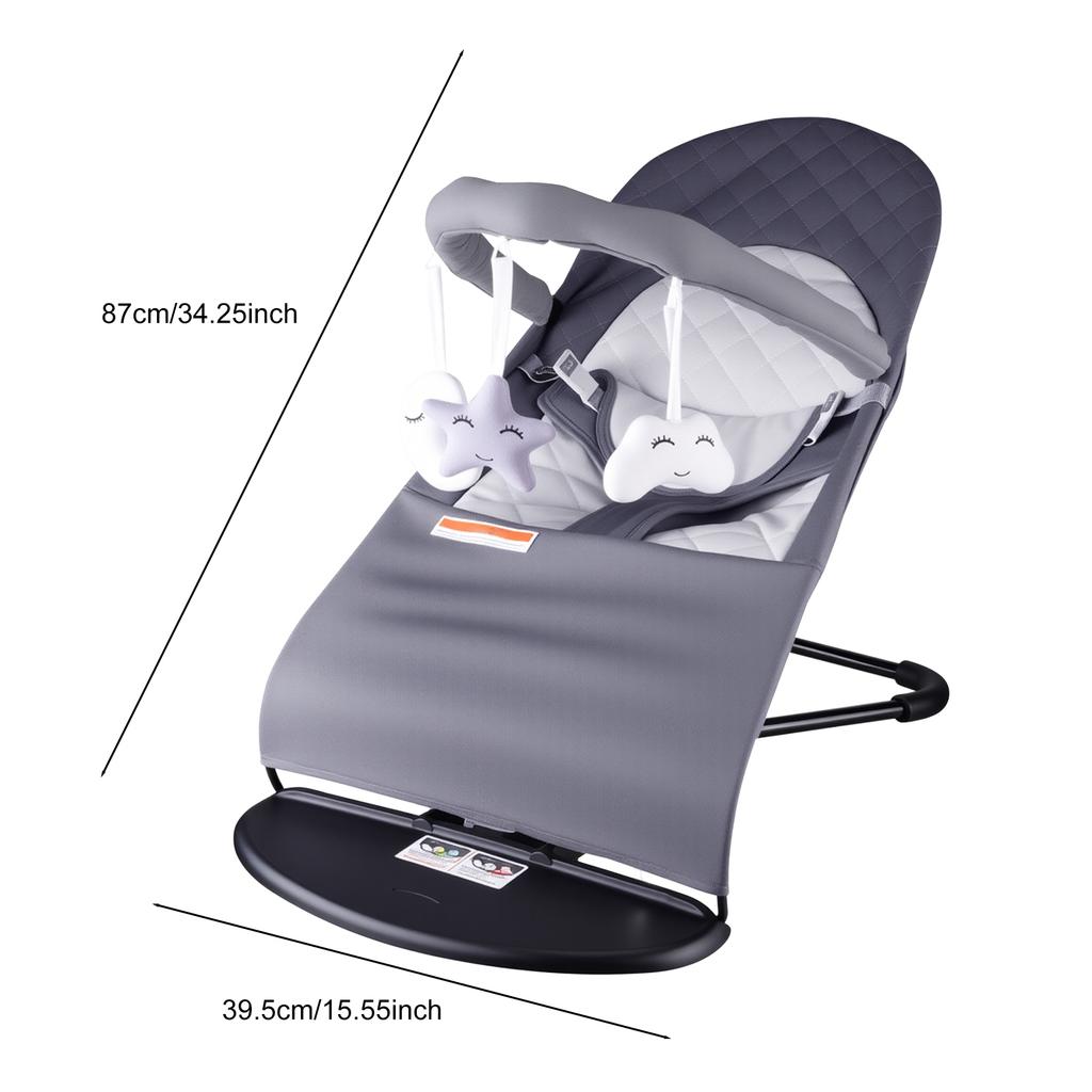 Portable Baby Bouncer, Foldable Baby Rocker Chair, Infant Soothing Seat with 3 Adjustable Recline Angles, Detachable