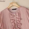 ZANZEA Women Casual Ruffles Splice Round Neck Summer Short Sleeve Dress