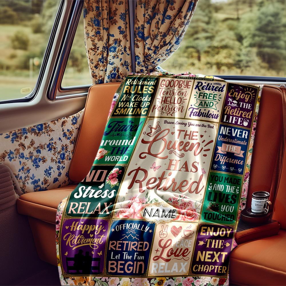 Retirement Celebration Quotes Blanket Personalized Name Soft Comfortable Stylish Blanket Car Blanket Perfect For Travel Camping Outdoor Home Suitable