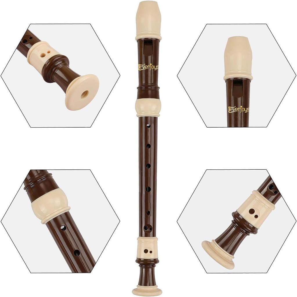 Soprano Recorder Made of ABS German C Removable Flute Set of with Cleaning Fingering Leather Storage Easy for Beginners Resin, Style, Tone, 8-hole 3,