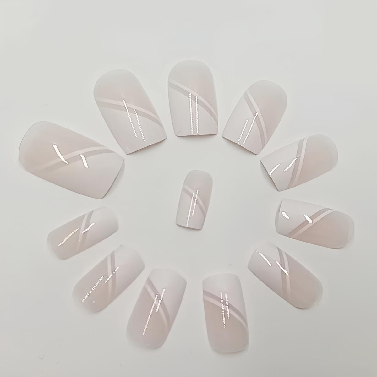 Набор из 24 гламурных квадратных белых накладных ногтей со сверкающими стразами — фото 4