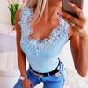 Nowa letnia seksowna bez rękawów, dekolt w szpic, koronkowy panel z koralikami Top T-shirt Kamizelka damska Koszule damskie Tshirt