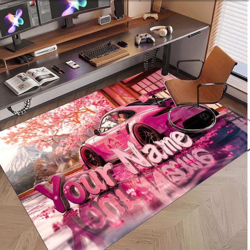 Rose Floral Theme Soft Crystal Velvet Rug Custom Name & Text Print Non Slip Floor Rug for Bedroom Living Room