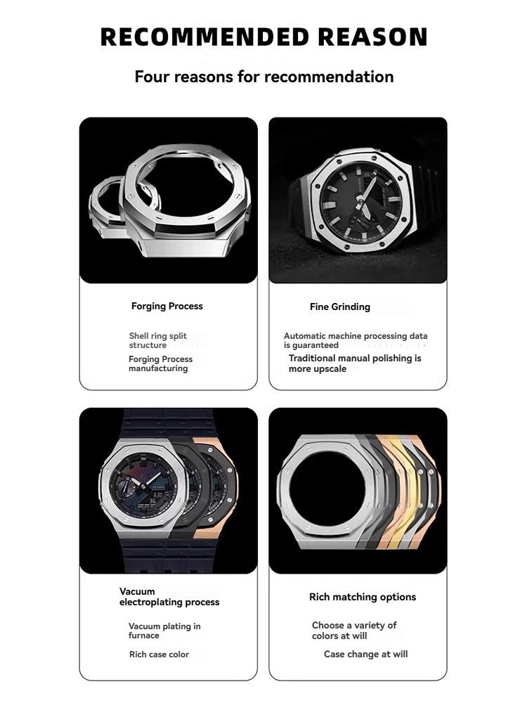 GA2100 Vysoce kvalitní pouzdro Pro sérii Casio GA2110 Dubový statek 2. generace Pevné modifikované pouzdro a řemínek z nerezové oceli