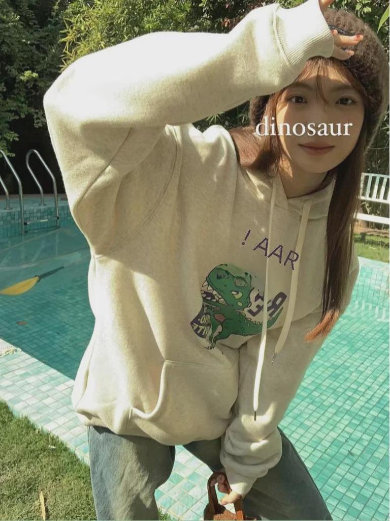 Women's Korean Style Plush Hooded Sweatshirt - Loose Fit for Autumn and Winter