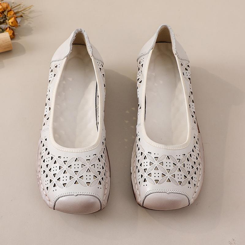 New genuine leather wedged sandals women's breathable summer autumn shoes elderly woman slip on shallow moccasins ladies sandal