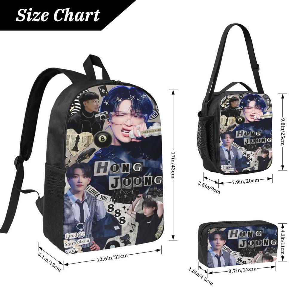 Zestaw 3 plecaków Ateez Kpop Music Band dla chłopca i dziewczynki, piórniki, zestawy plecaków z pudełkiem na lunch dla uczniów, plecaki