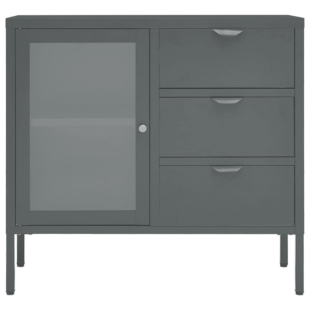 Vidaxl Komoda, Antracytowa, 75X35X70 Cm, Stal I Szkło Hartowane