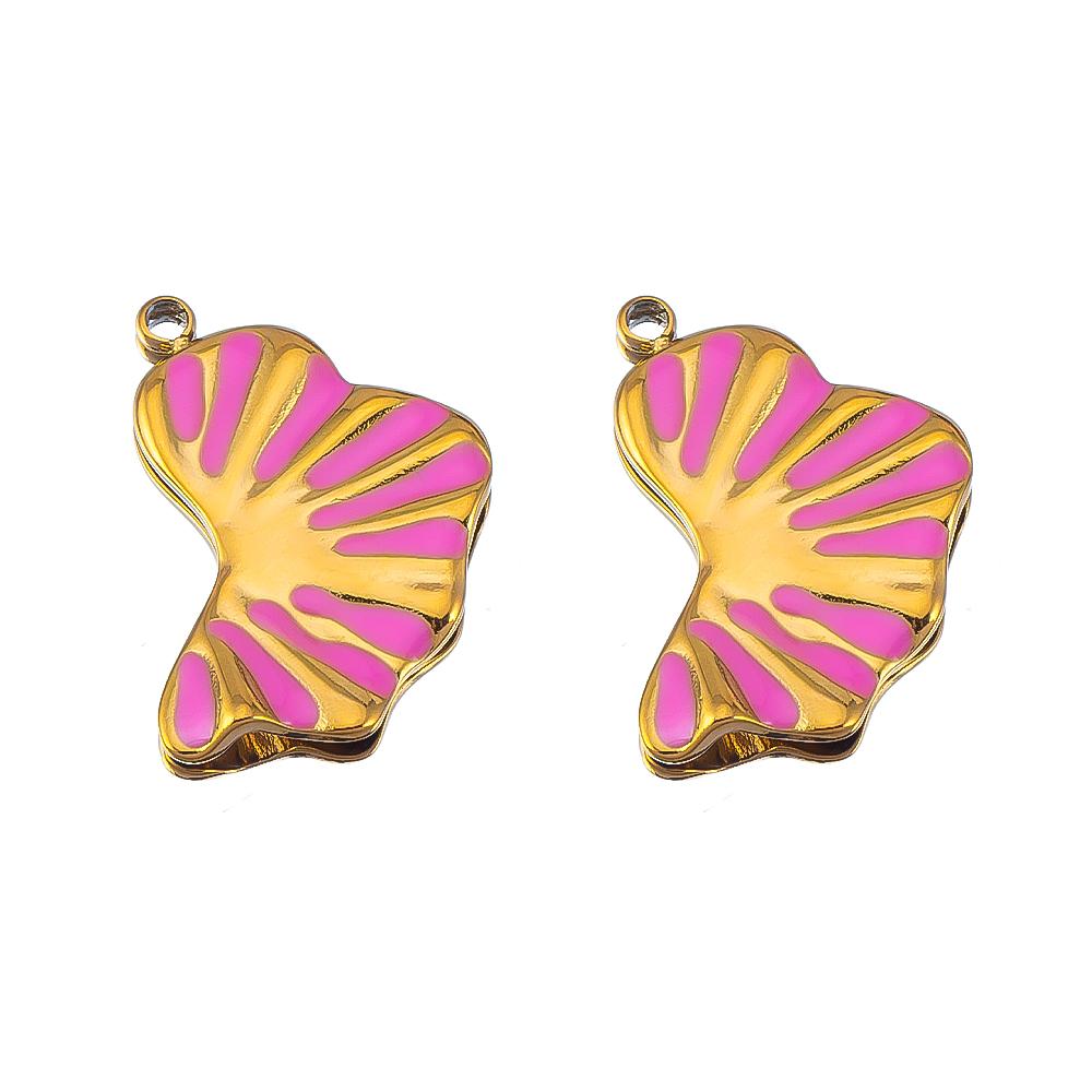 2/5Pcs Stainless Steel Series Pink Purple Elegant Cute Pendant Gold Bottom Pendant DIY Necklace Jewelry Handmade Accessories