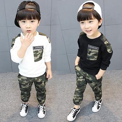Autumn Boys and Children's Suits Camouflage Pattern Long-sleeved Casual T-shirt Long-sleeved Tops and Pants 2-piece Suit