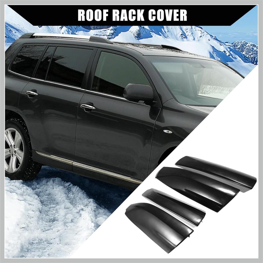 Upper/Roof Rack Rails End Cap Protection Cover Shell for Toyota Highlander 2008-2013 / Rails End Covers Shell Cap / 4 Pcs/Black Replacement Car Parts