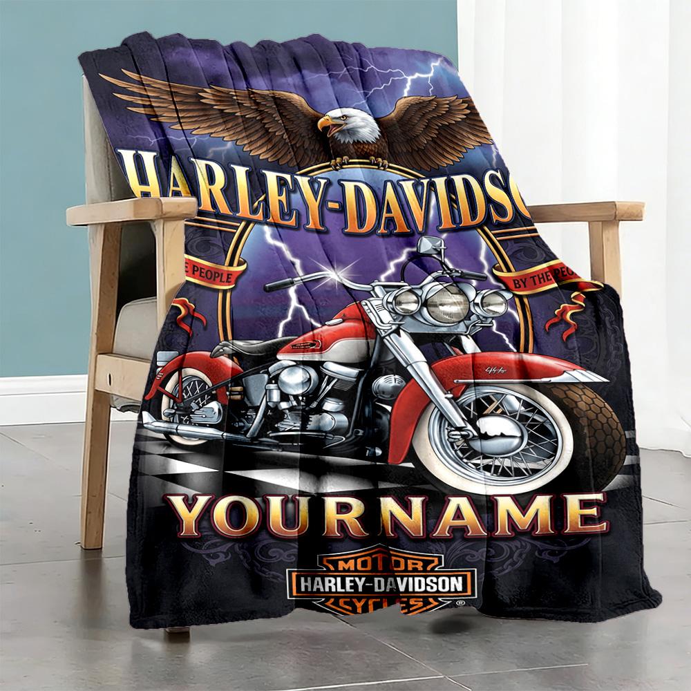 Harley-davidson Motorcycles Customize Text Blanket Gift Personalized Blanket Durable Comfort Suitable for Picnics Home Decor Couch Office Chair