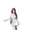 Double suit, middle invisible zipper, pure desire design embroidery dress, women's autumn long-sleeved waist skirt