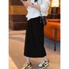 Plus-Size Black Mid-Length A-Line Skirt for Women, Spring/Summer, Petite, High-Waisted, Slimming, with Back Slit, Straight Skirt
