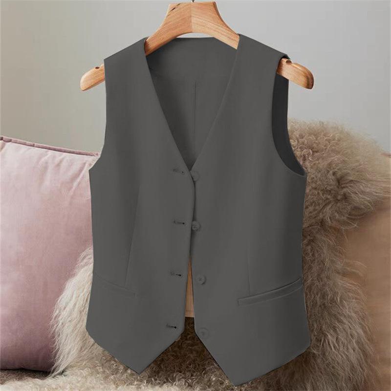 Women's Sleeveless Vest V-neck Button Front Cut Casual Elegant Spring Summer Tops Routine Suitable Office Vests & Waistcoats