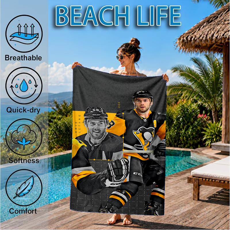 Pittsburgh Hockey Player Crosby Beach Towel, Super Soft Microfiber, Perfect Gift for Her/Him, Birthday, for Pool, Beach, Travel, Decor Beach Party