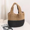 IELGY Color Matching Casual Portable Straw Bag Contrast Color Woven Seaside Vacation Beach Bag