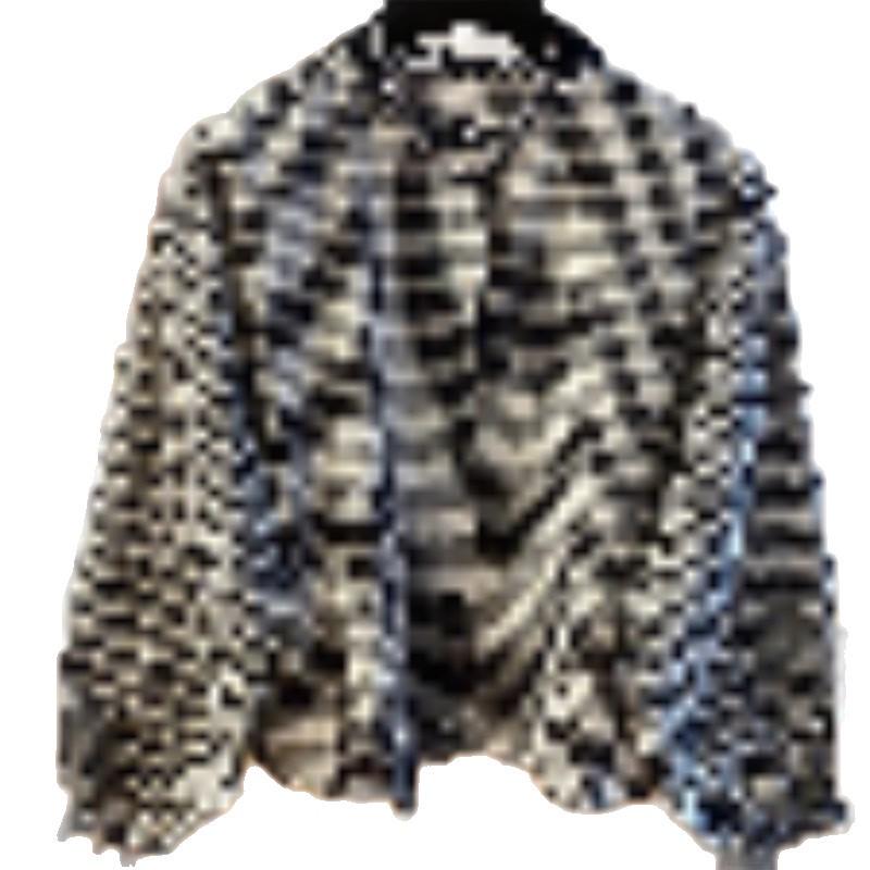 Women's Long Sleeve Korean Plaid Shirt with Lace Ruffles - Black & White, Spring 2026