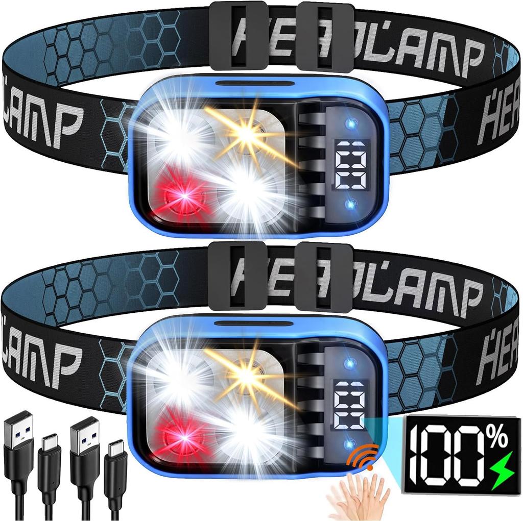 2Pack Induction Headlamp White Red Warm Light Led Lightweight Headlight Waterproof Torch Outdoor Camping Emergency Fishing Light