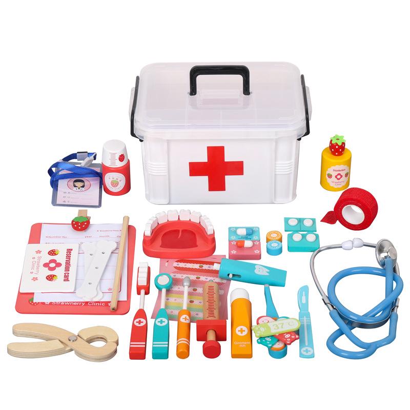 Kids' Wooden Doctor & Nurse Role Play Toy Set with Stethoscope