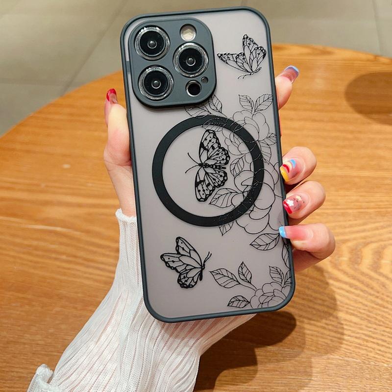 Butterfly Pattern For Magsafe Wireless Charging Case For iPhone 17 16 14 15 Pro Max 13 12 Pro Max Shockproof Matte Phone Cover