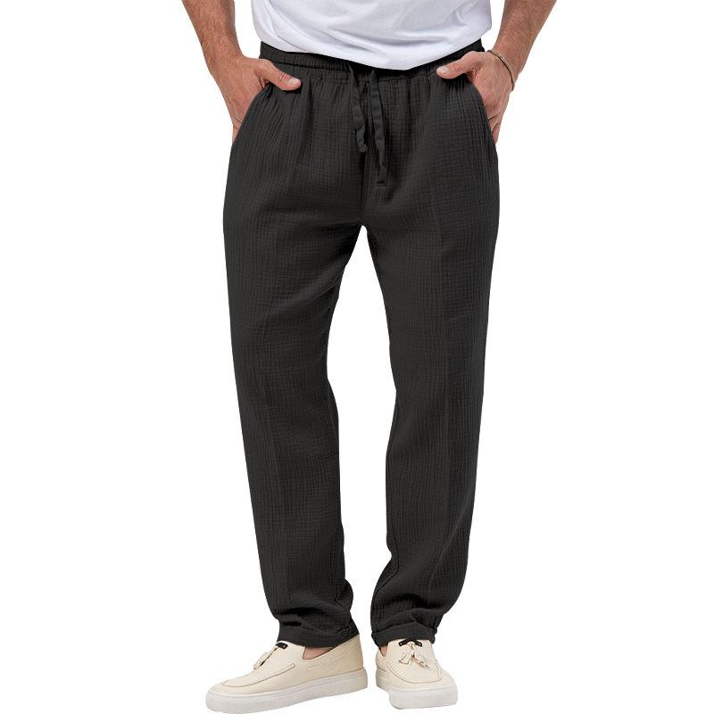 

Summer Men s Breathable Solid Colour Bubble Trousers Large Size Loose Men s Casual Trousers XXXL чорний