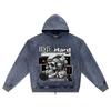 DTG print Knitted Denim Zip-Up Hoodie Work Hard Brother Print Zipper Hoodies  