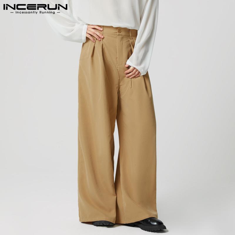 

INCERUN Мужские повседневные свободные брюки с высокой талией на молнии, широкие брюки 5XL хаки