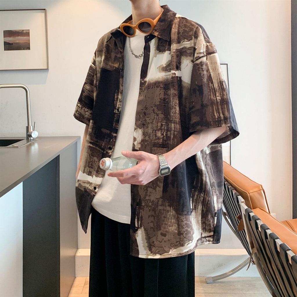 Thin Summer Men's Loose and Trendy Design Handsome Short Sleeved Casual Shirt Versatile and Fashionable Shirt