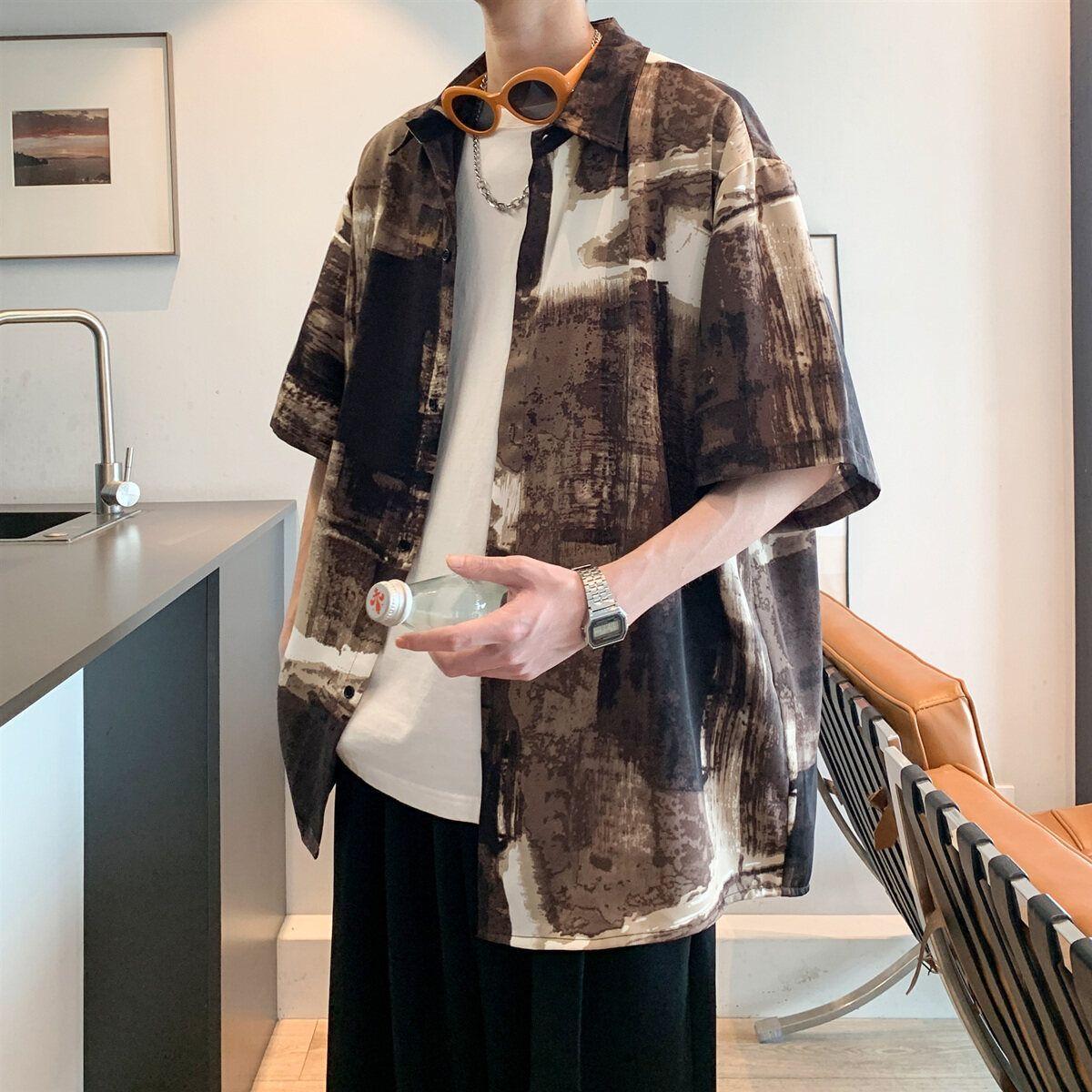 

Тонкая летняя мужская рубашка свободного и модного дизайна, красивая, с короткими рукавами, повседневная, универсальная и модная рубашка 4XL коричневый