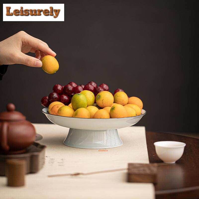 Antique Blue and White Round Rhyme Pot Bearing Holder Fruit Snack Pastry Plate Household Dessert Candy Dish Food Storage Tray